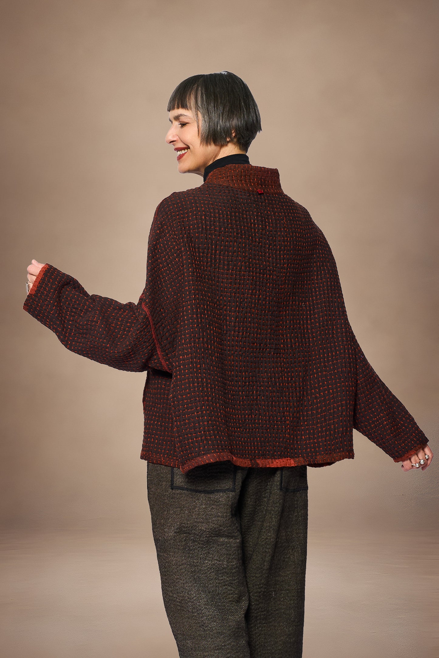 ABSTRACT WAFFLE KANTHA FUNNEL NECK JACKET - bw3j102-org -