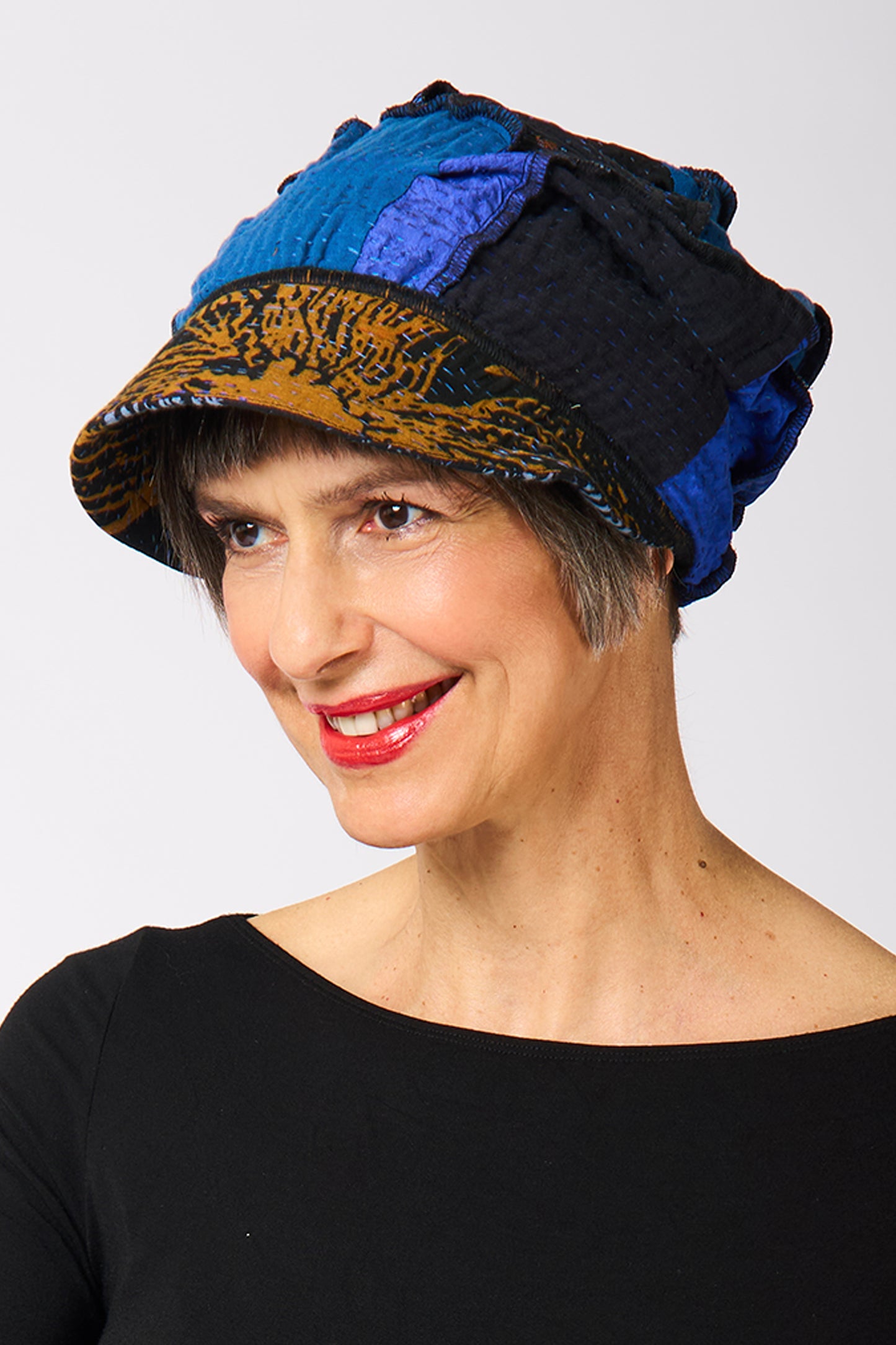 NIGHT FLOWERS KANTHA HALF BRIM HAT - nl4881-blu -