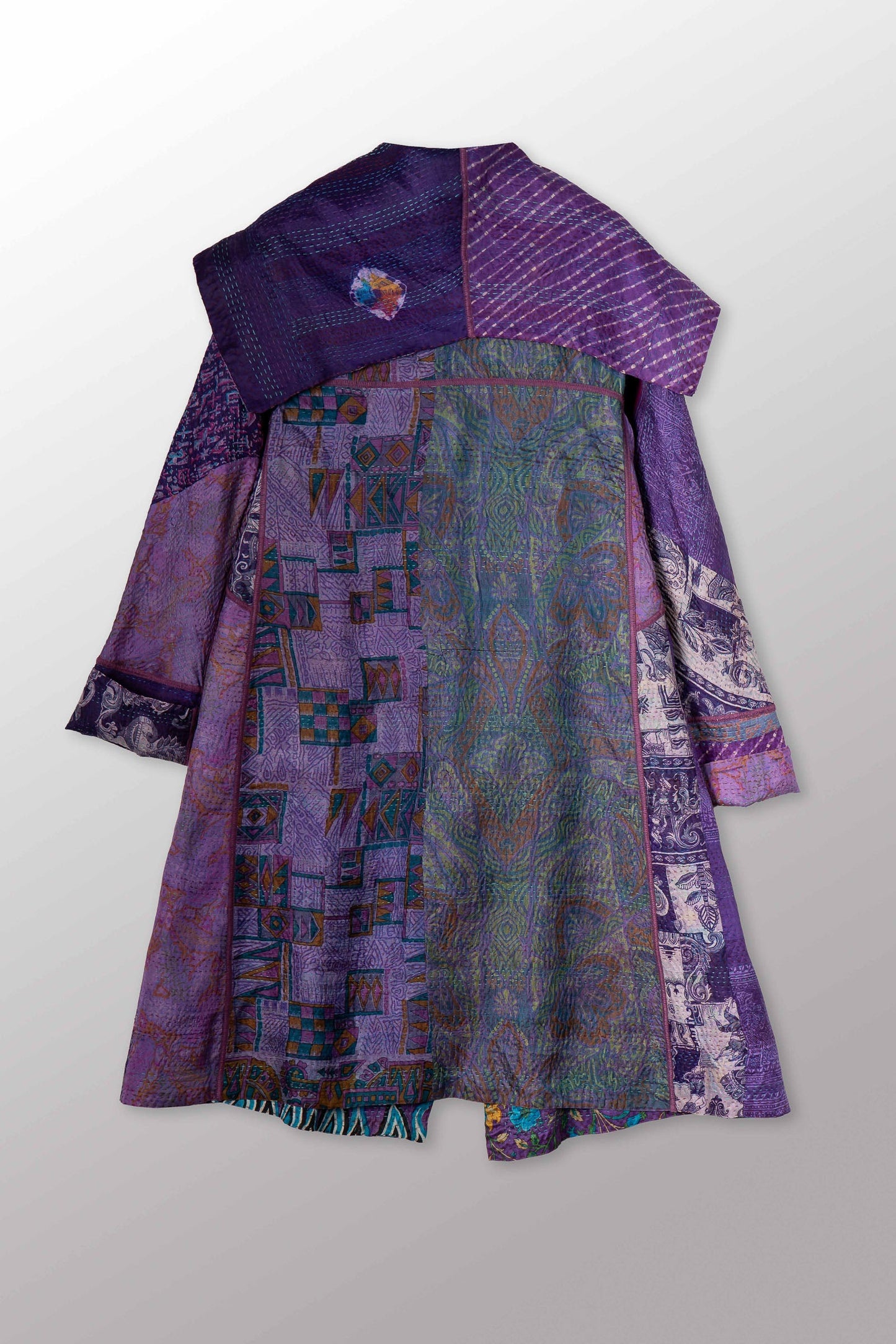 VINTAGE SILK KANTHA A-LINE COAT - sv2309-0026a -