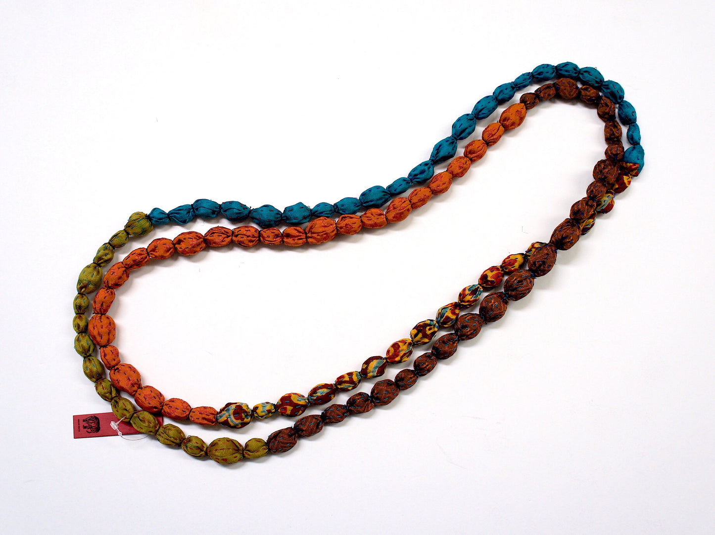 VINTAGE SILK KANTHA TIE-BEADS LONG NECKLACE - sv2707-mor -