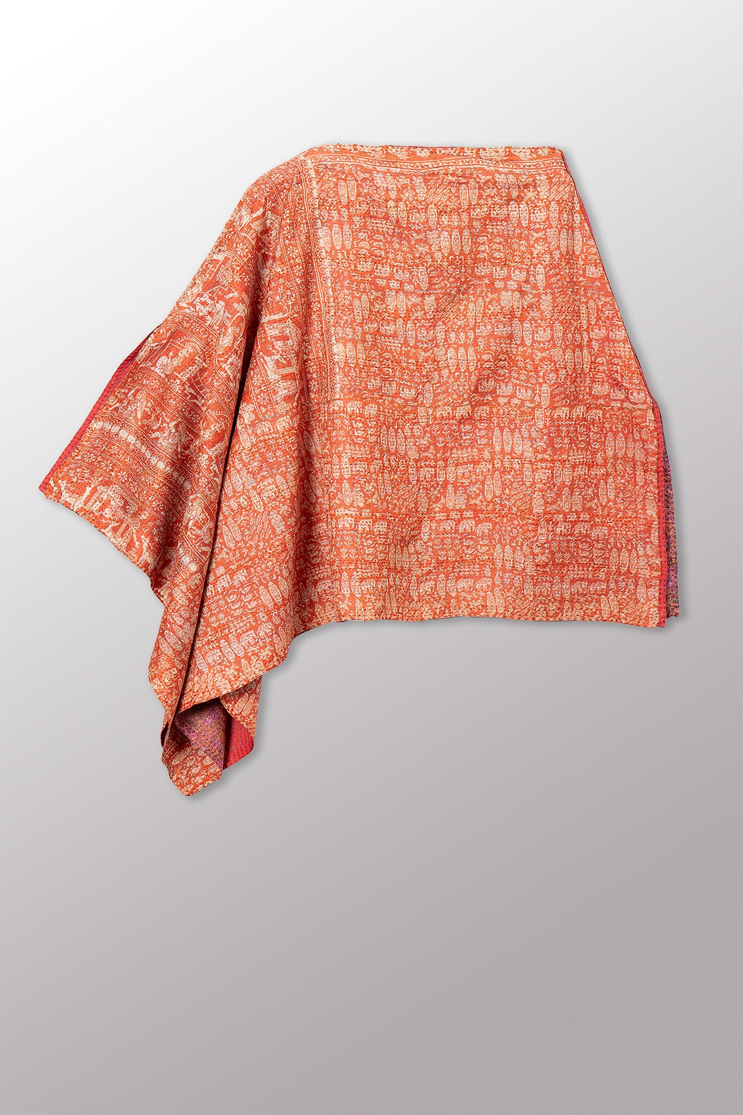 VINTAGE SILK KANTHA LONG CAPE - sv2841-0011a -