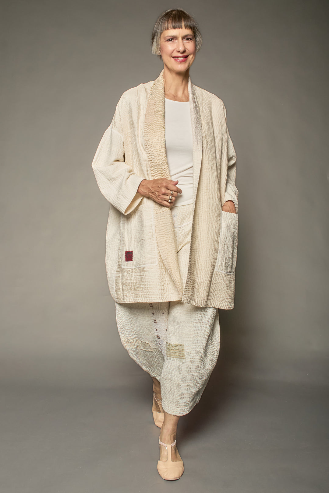 JAIPUR WHITE KANTHA HAORI JACKET - jw4068-ivy -