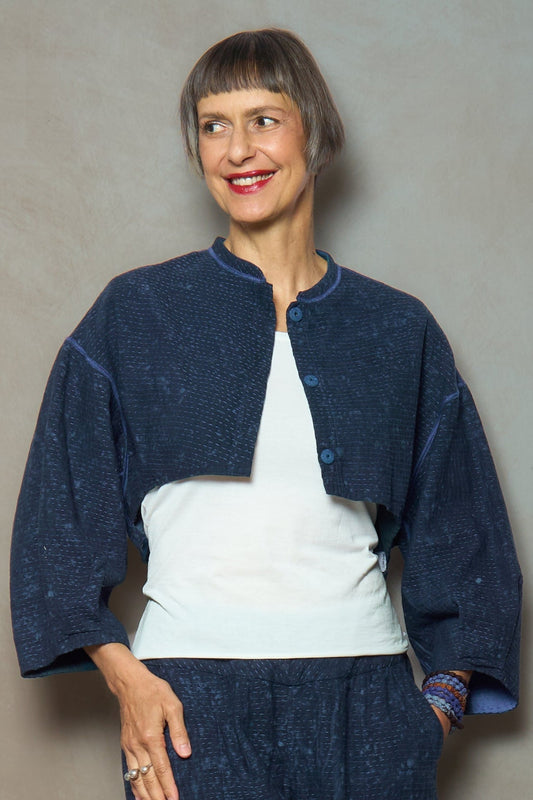 DUCK SUN DYE WITH PATCH KANTHA SLEEVE JACKET - us2090-nvy -