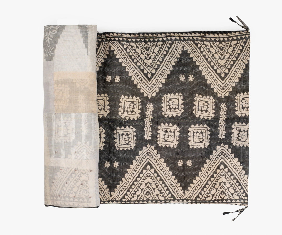 Mosaic Fray Handmade Vintage Kantha Day Bed Mattress Cover - Green