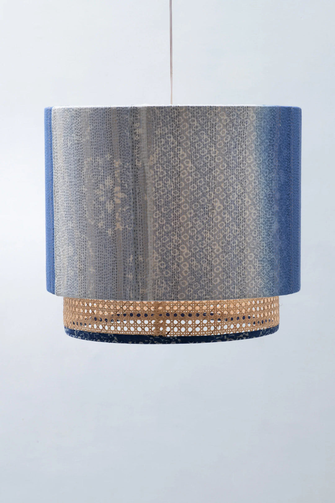 Kimono Cotton Kantha Hanging Lamp -Blue
