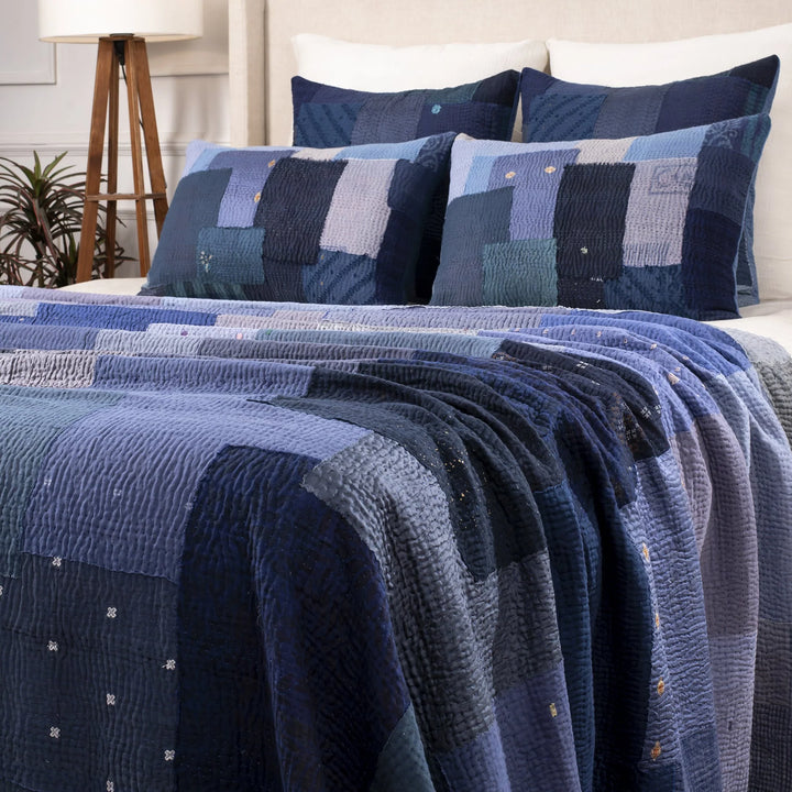 Landscape Fray Patch vintage Kantha Quilts - Navy