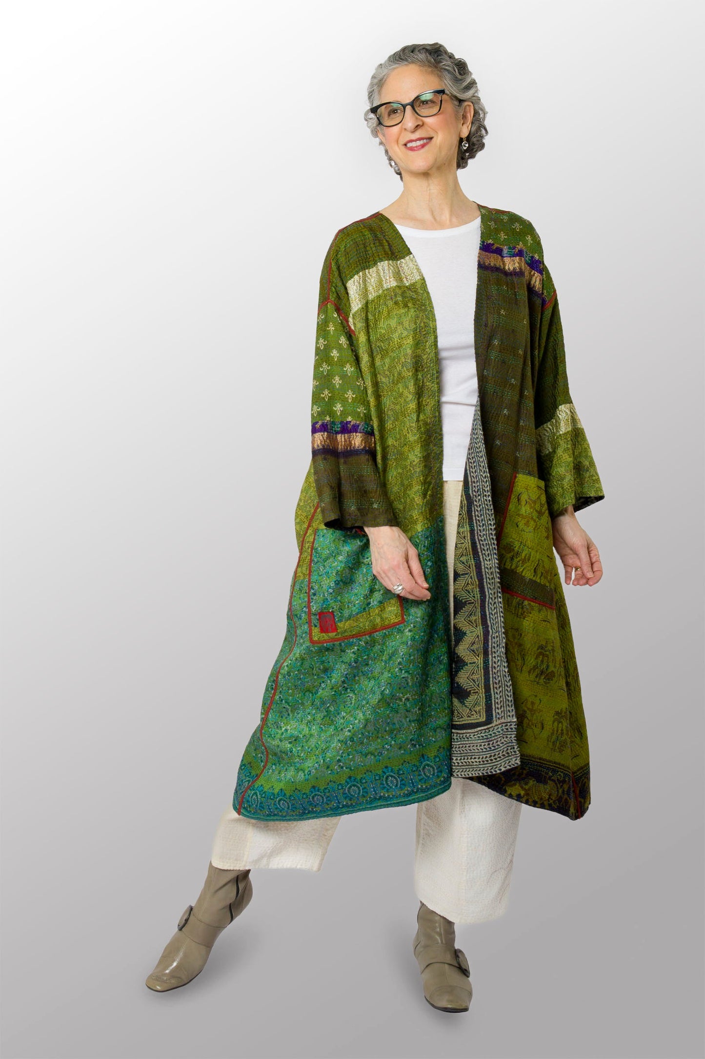 VINTAGE SILK KANTHA LONG DUSTER - sv2328-0010a -