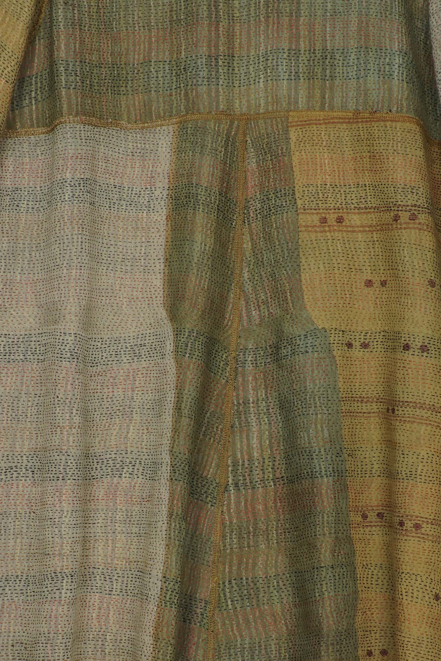 GREEN STRIPE W VINTAGE BACKING KANTHA A-LINE VEST - gt2203-grn -