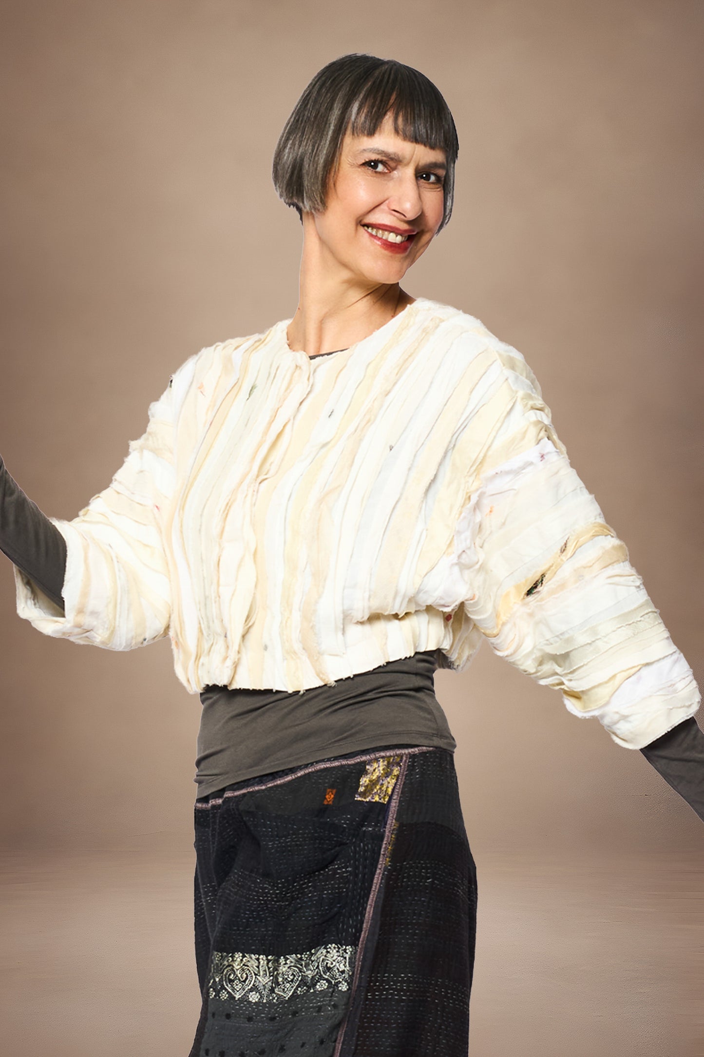 WAVY STRIPE KANTHA DOLMAN SLV. JACKET - wv2j110-ivy -