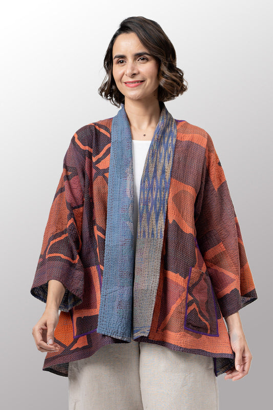 COTTON OVERDYE KANTHA KIMONO JACKET - ov2004-corg001a -
