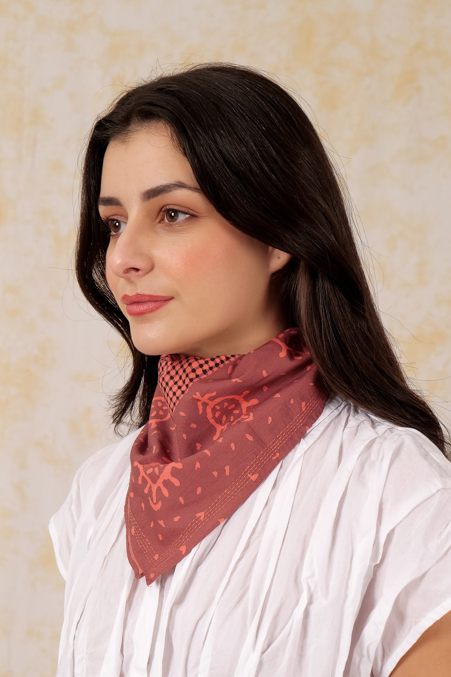 Bandana  Handmade Cotton Square kantha - Orange