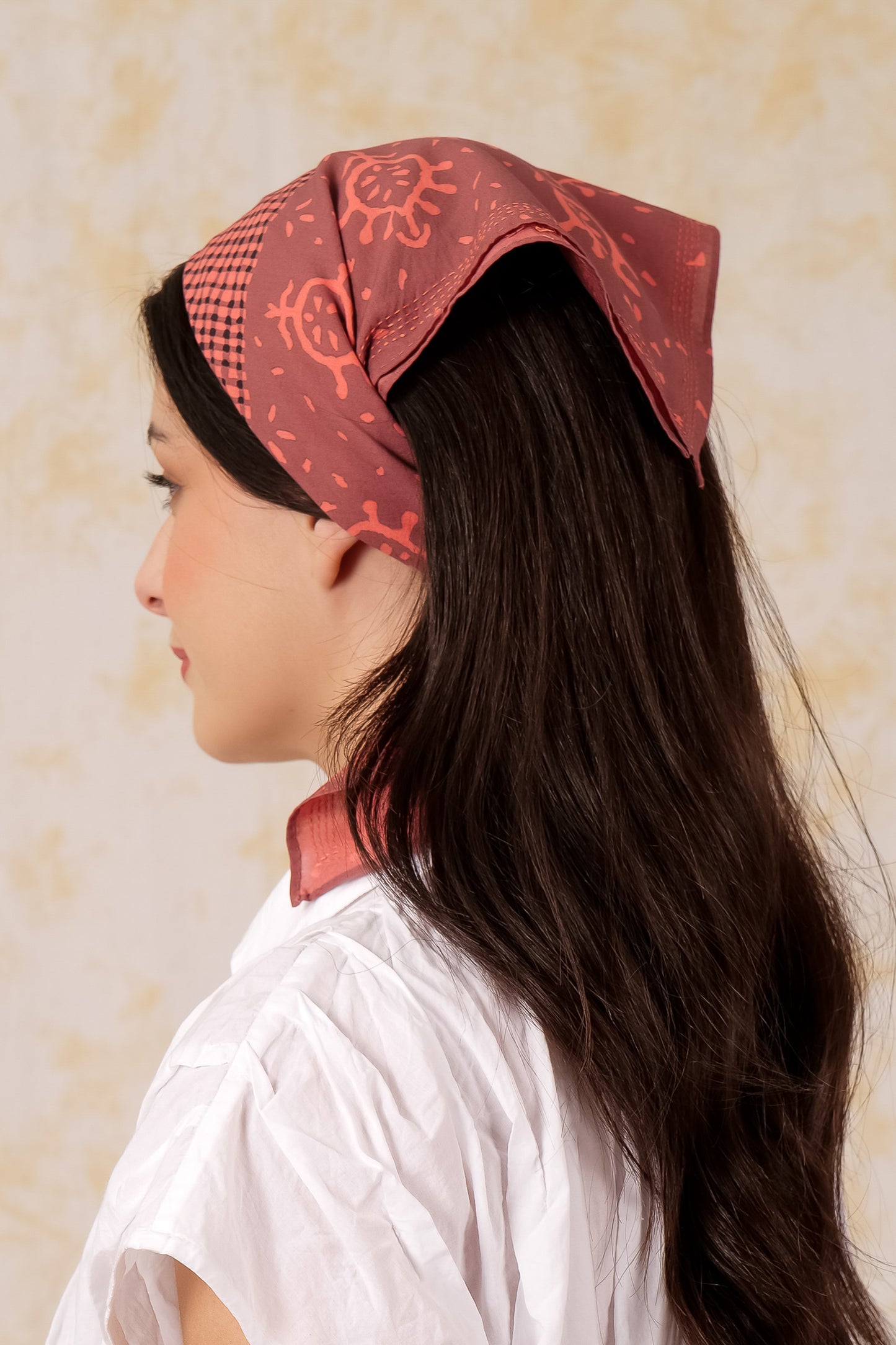 Bandana  Handmade Cotton Square kantha - Orange