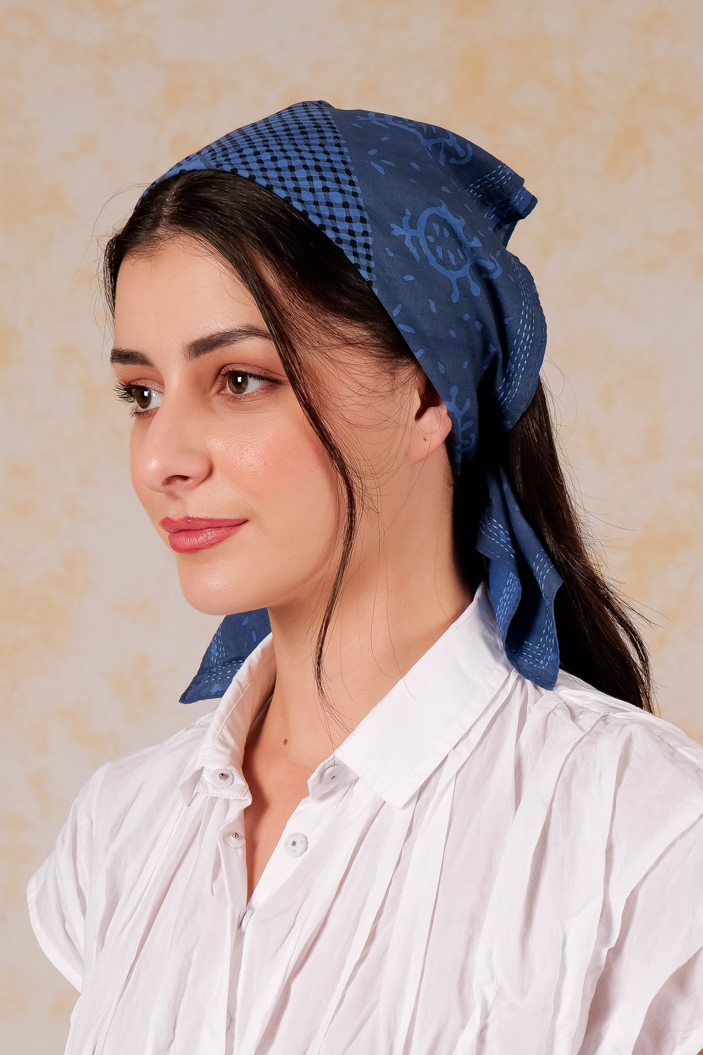 Bandana Handmade Cotton Square kantha Bandana-Navy