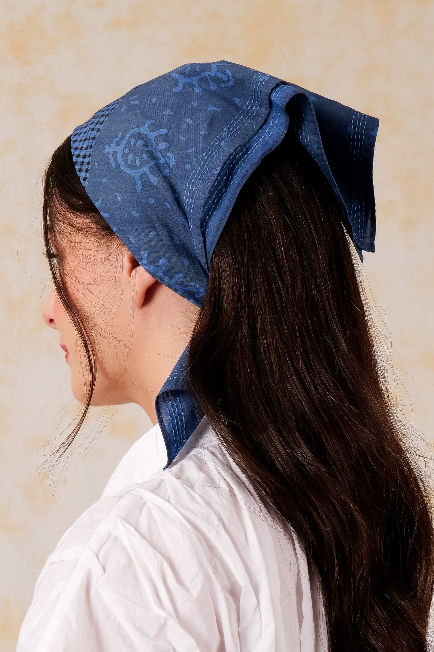 Bandana Handmade Cotton Square kantha Bandana-Navy