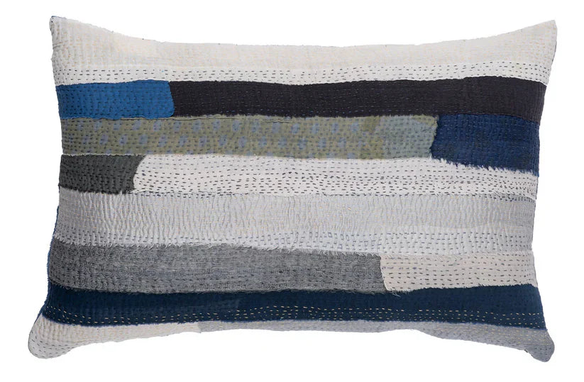 Cotton Stripes Patch Kantha Pillow