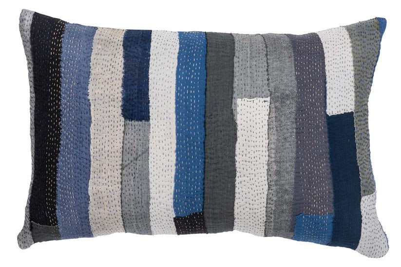 Cotton Stripes Patch Kantha Pillow
