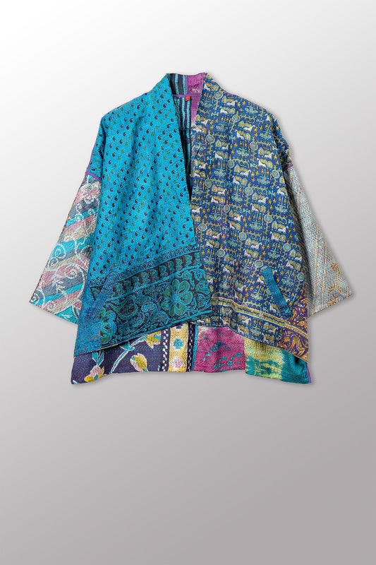 VINTAGE SILK KANTHA MINI KIMONO JKT - sv2055-0006a -