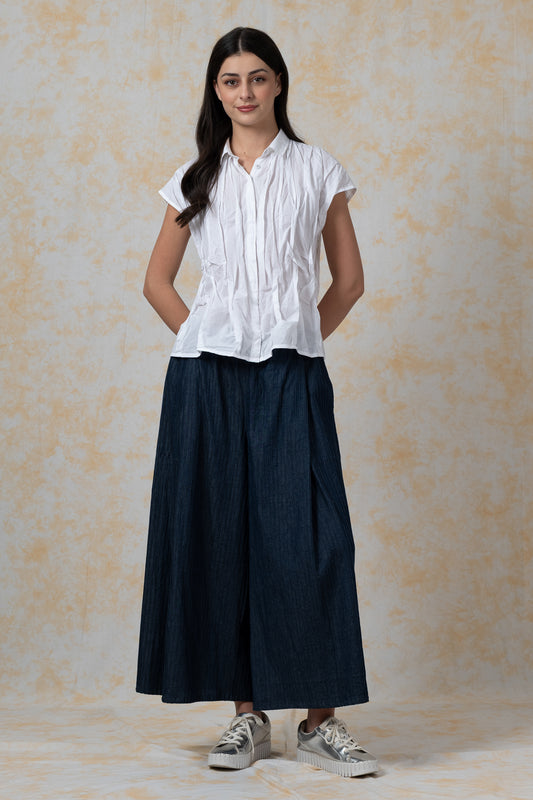 POLISHED COTTON WAVY TUCK-FRENCH SLEEVE SHIRT - bl-wl1569-ivy-