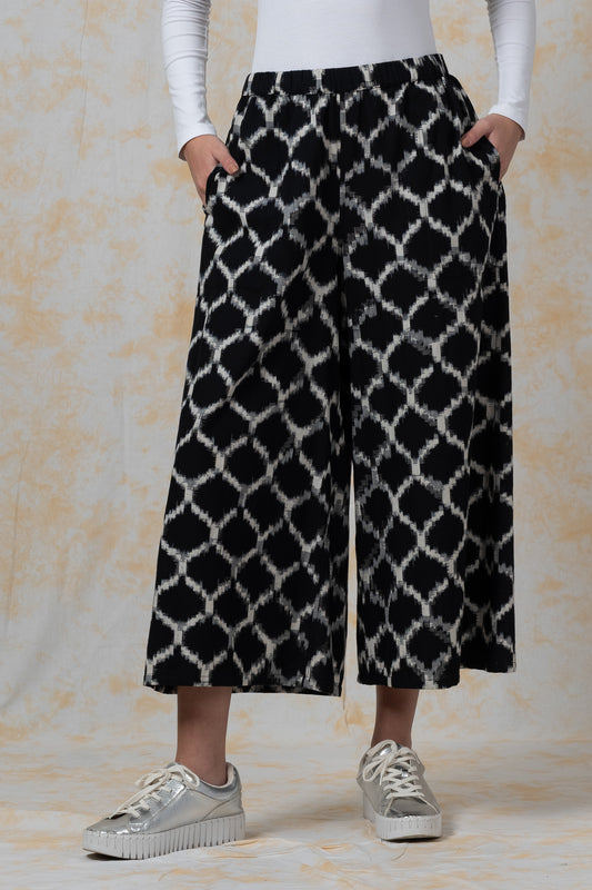 COTTON IKAT-DIAMOND-DRAW STRING PANTS - bl-ic1647-blk-