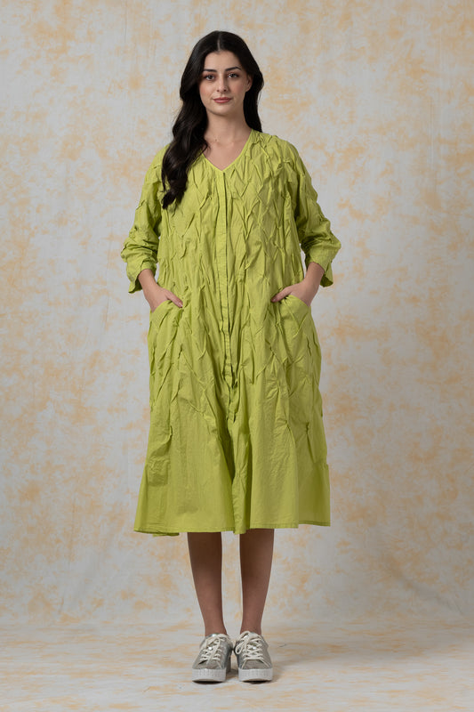 POLISHED COTTON WAVY TUCK-A-LINE DRESS - bl-wl1453-lim-