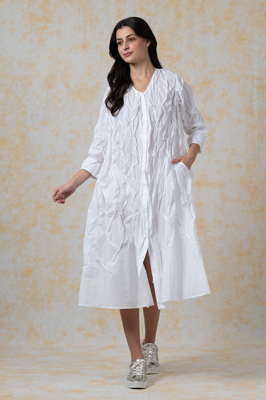 POLISHED COTTON WAVY TUCK-A-LINE DRESS - bl-wl1453-ivy-