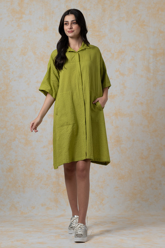 PINTUCK-DRESS-SHIRT DRESS - bl-tk1429-lim-