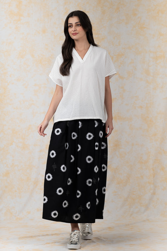 PINTUCK-V-NECK BINDING COLLAR TOP - bl-tk1589-ivy-