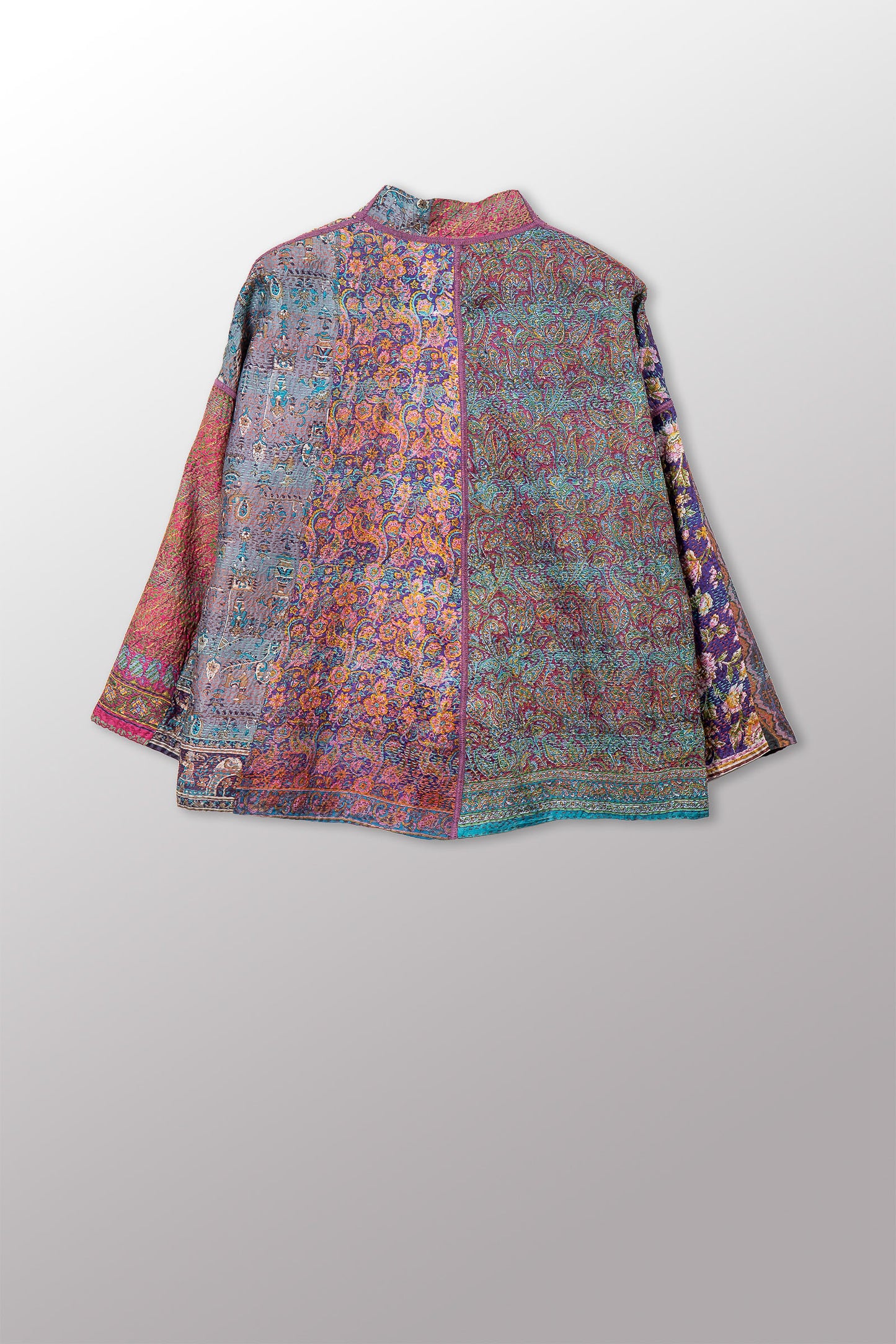 VINTAGE SILK KANTHA STAND COLLAR CROPPED JKT - sv2034-0017a -