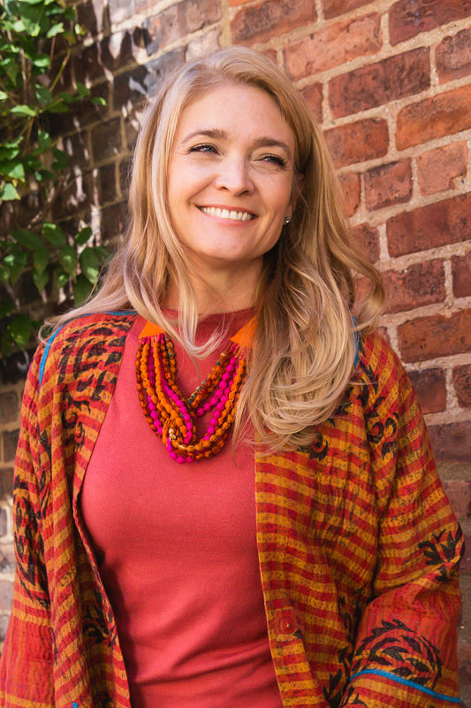 VINTAGE SILK KANTHA SEED NECKLACE SHORT - sv2722-org -