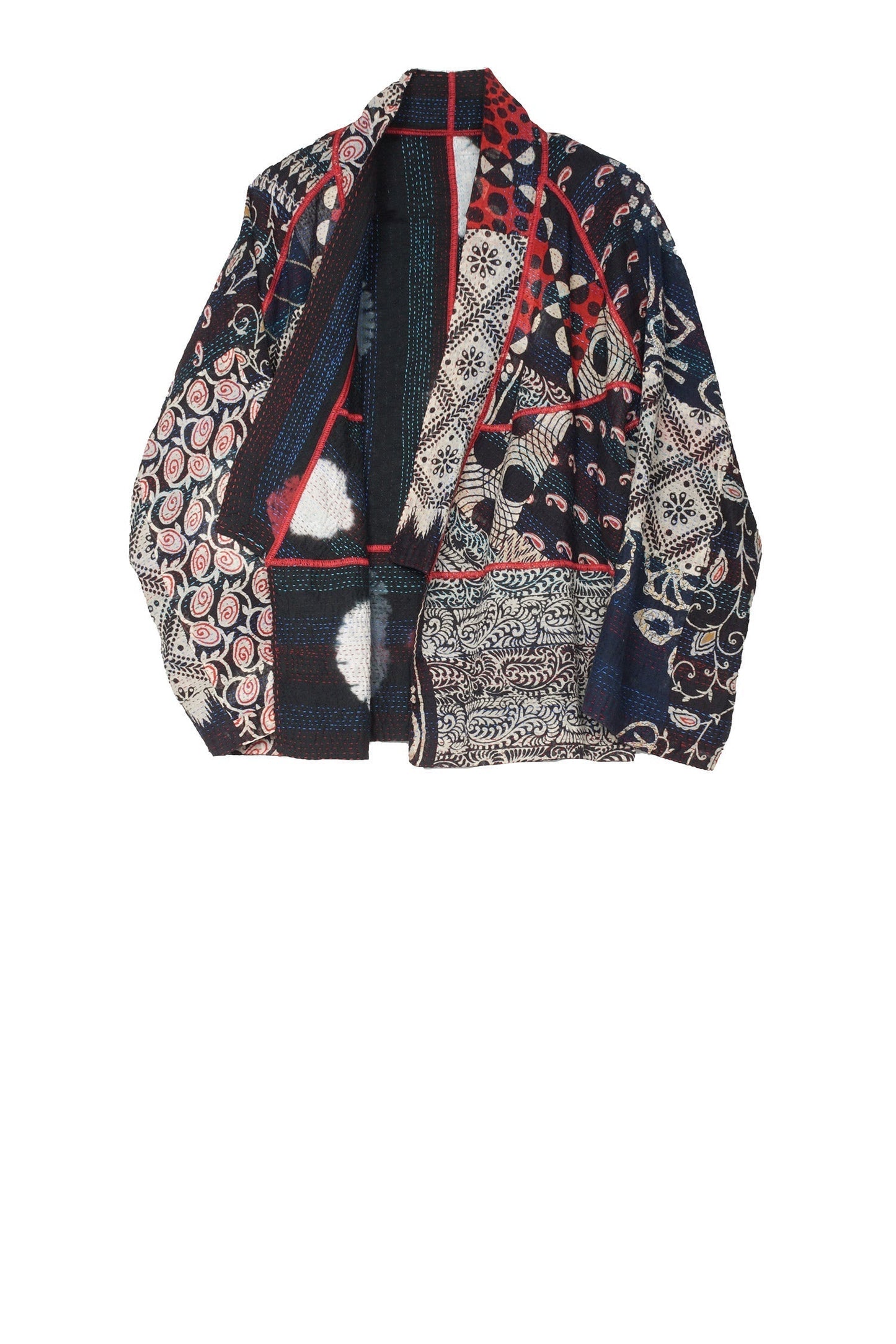 PATCH & CIRCLE PRINT KANTHA DOLMAN SHORT JKT - pc2015-blk -