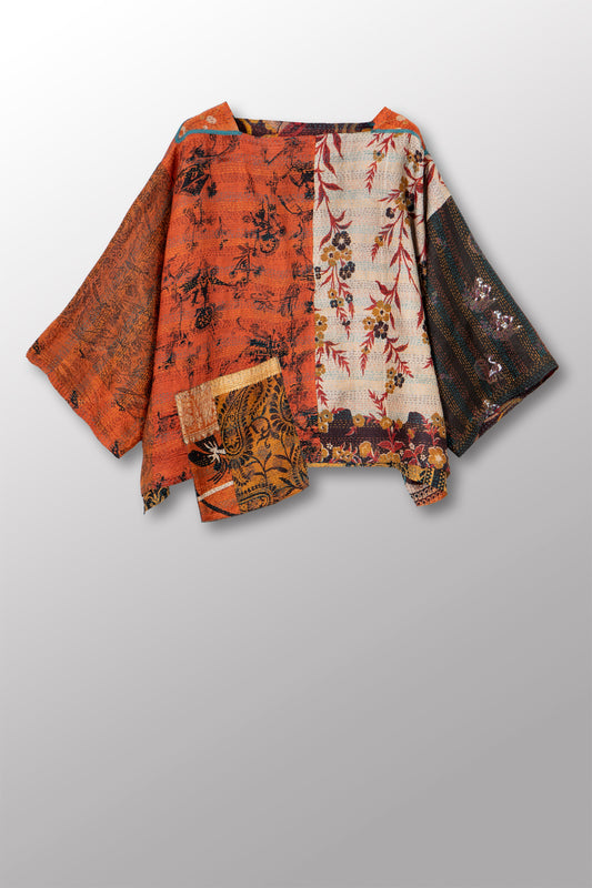 VINTAGE SILK KANTHA 3/4 SLV. CROP TOP MIO - sv2538-0013a -