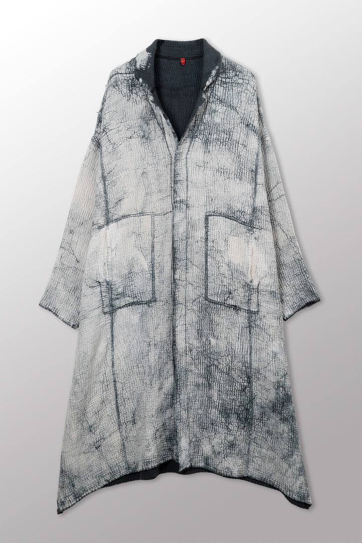 MUD DYE RIPPLE KANTHA NEW OVERSIZED COAT - yp4342-gry -