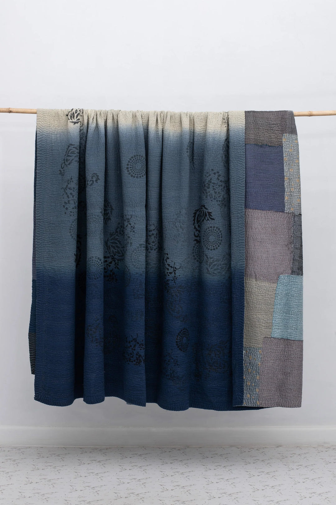 Ombre With Fray Patch Handmade Vintage Quilts - Navy