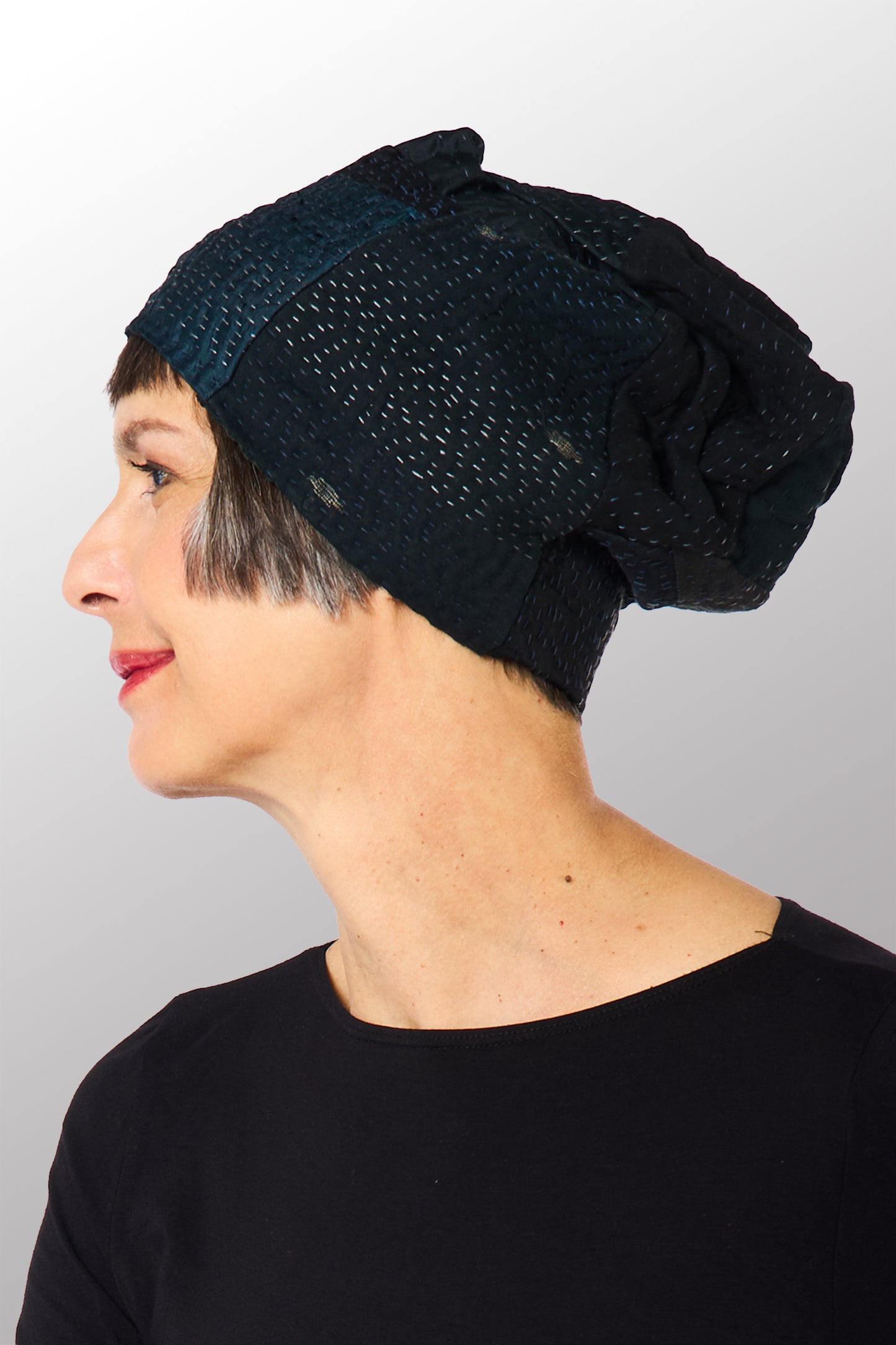 JAIPUR PATCH KANTHA PATCHWORK HAT - jp4880-blk -