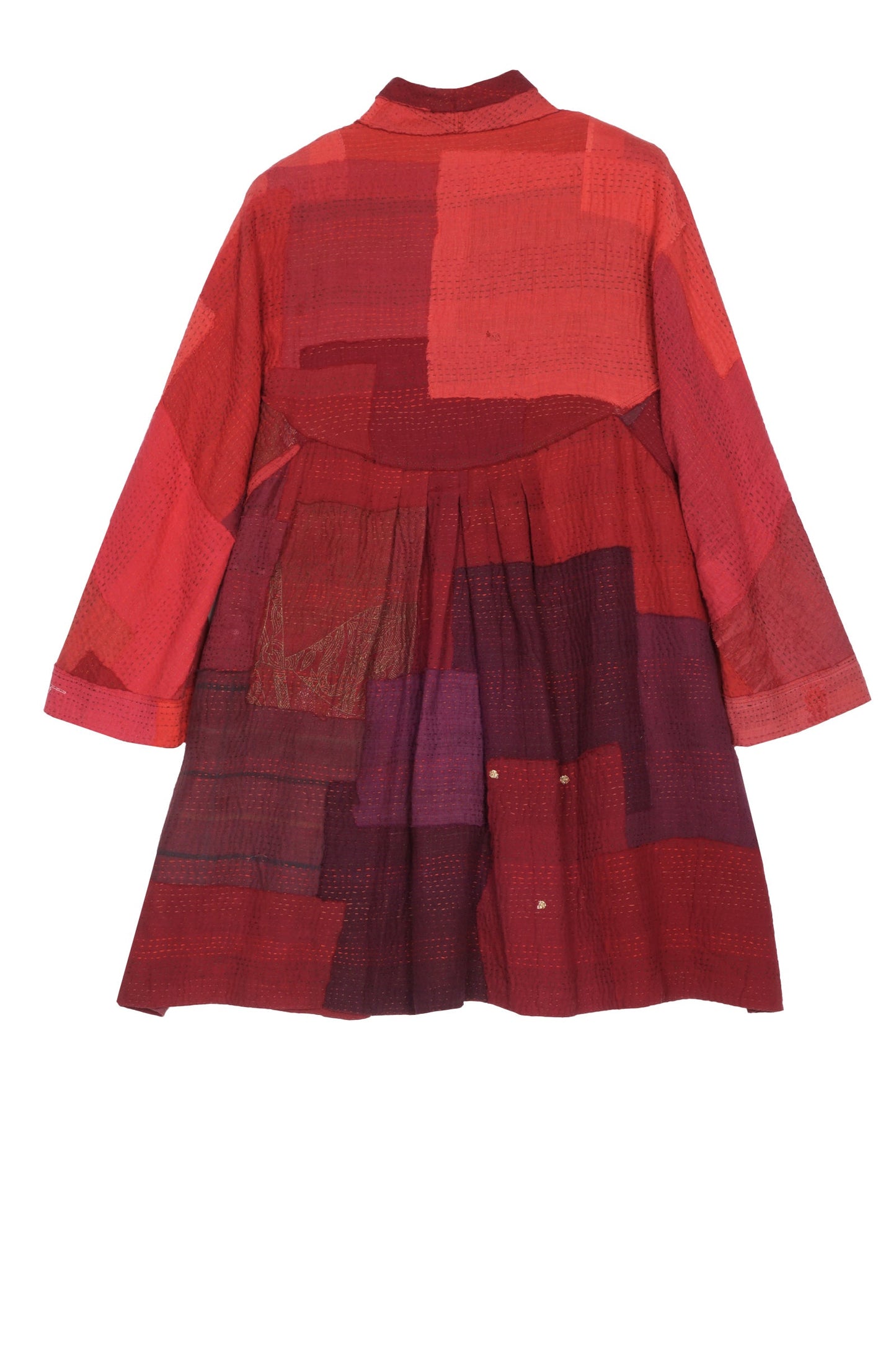 LANDSCAPE FRAYED PATCH KANTHA BACK TUCKED TUNIC - lf2513-red -