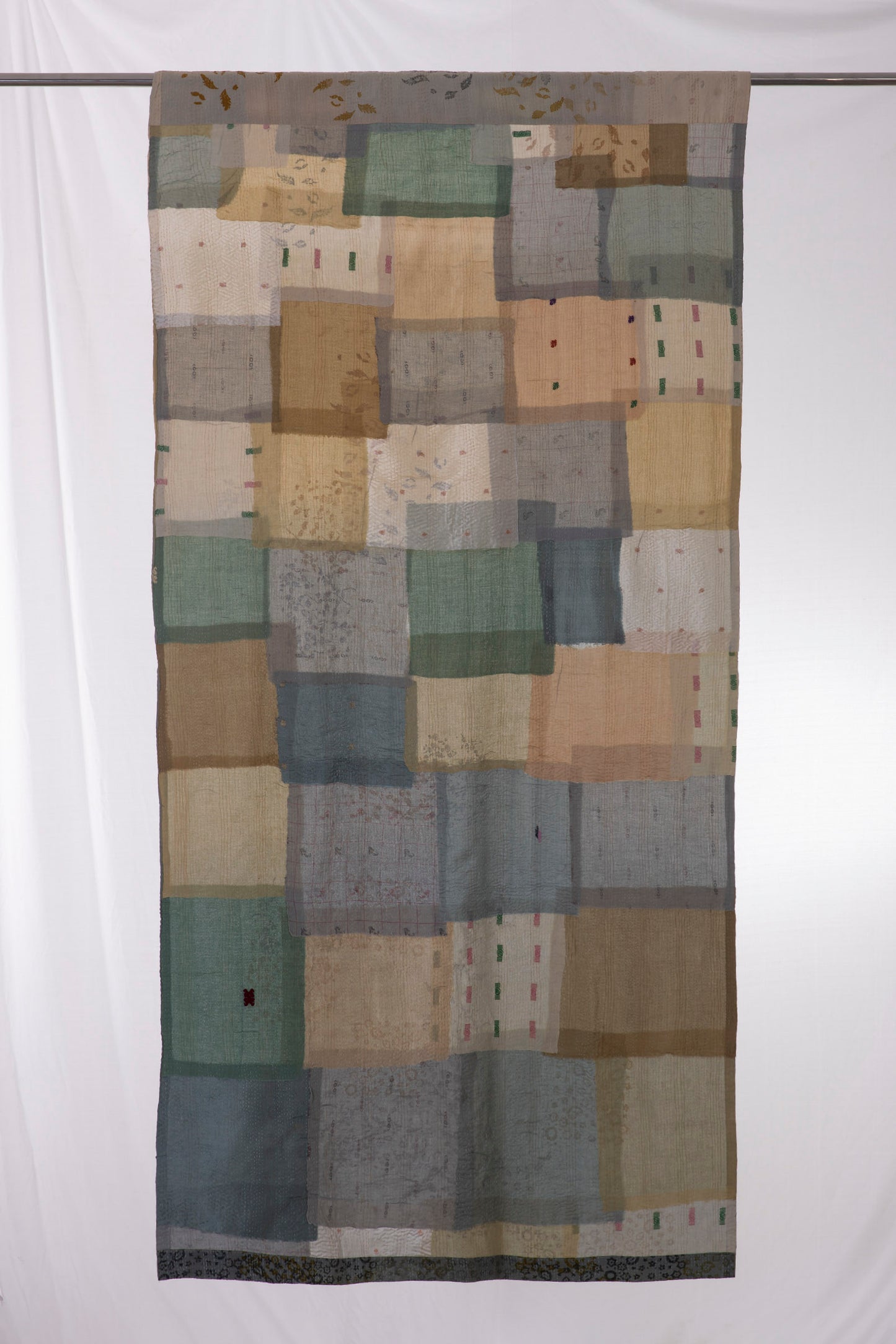 Ombre Patch Vintage Cotton Kantha Curtains - Sage