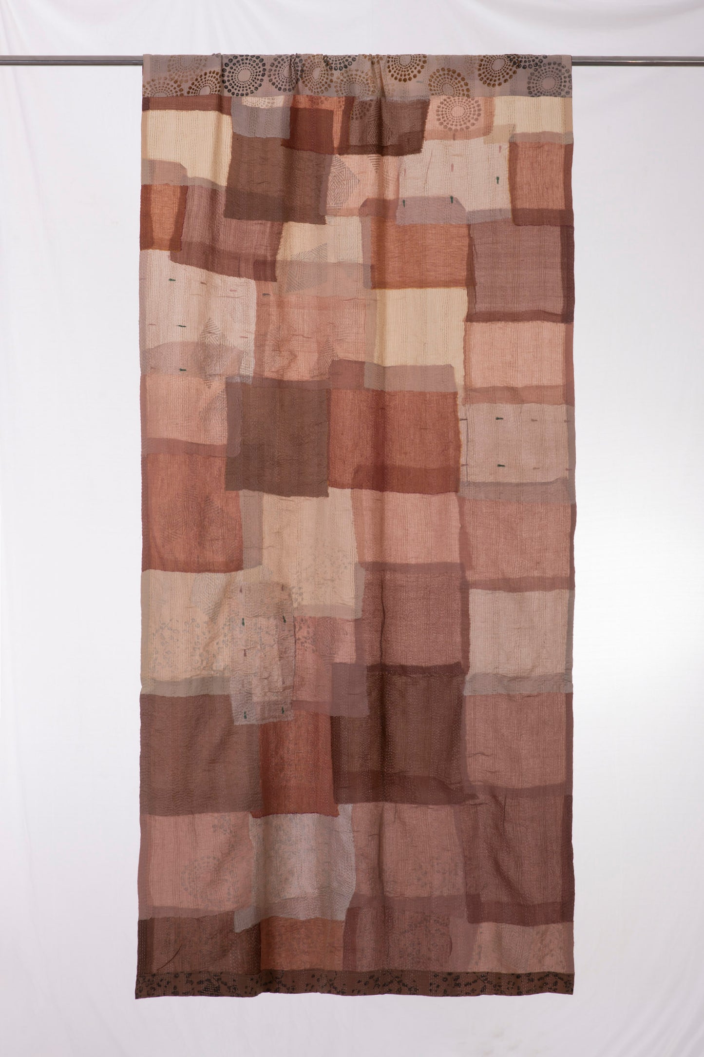 Ombre Patch Vintage Cotton Kantha Curtains - Chocolate