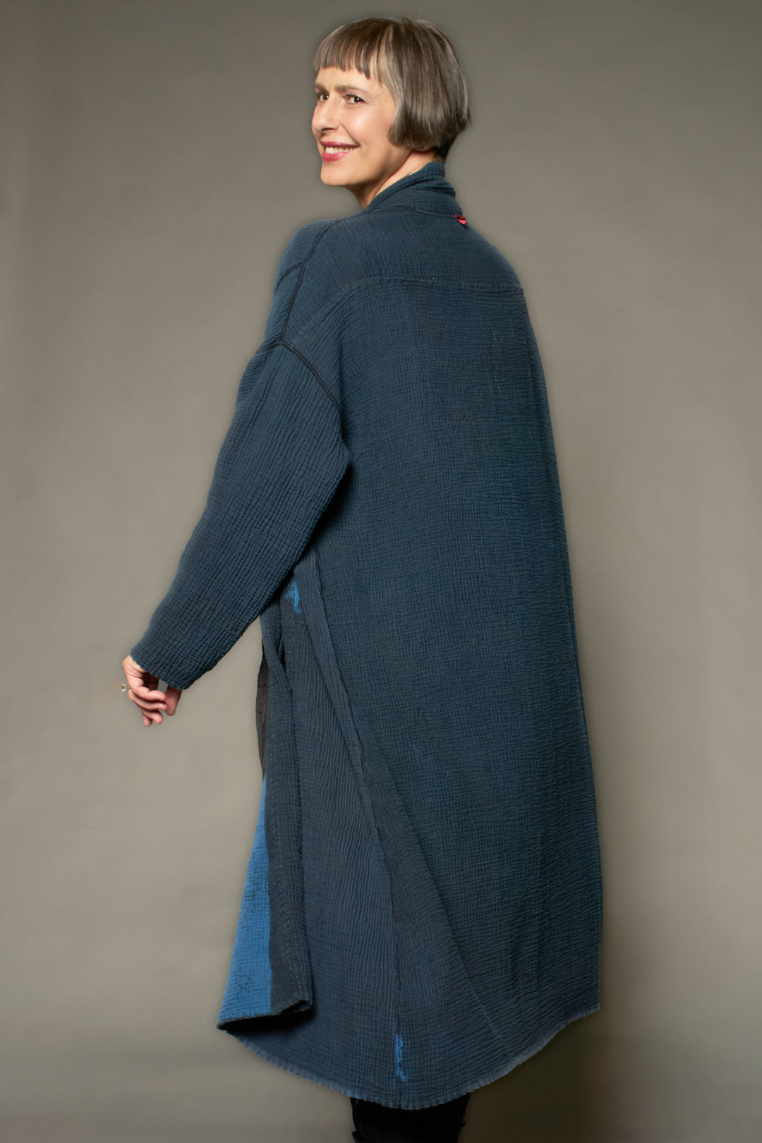 MUD DYE RIPPLE KANTHA NEW OVERSIZED COAT - yp4342-nvy -