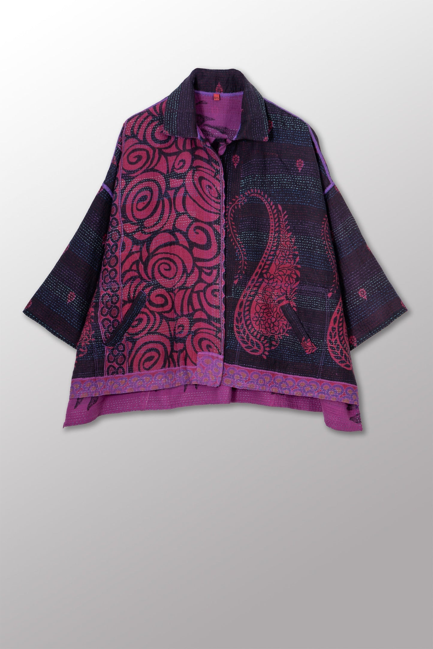 VINTAGE COTTON & NEW VOILE KANTHA CROPPED TENT SHIRT - cn2596-0003a -