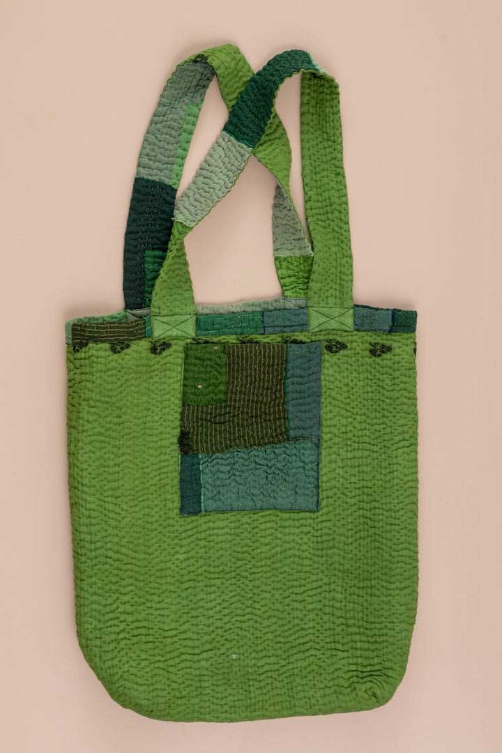 Landscape Handmade Vintage Kantha Tote Bag -Green