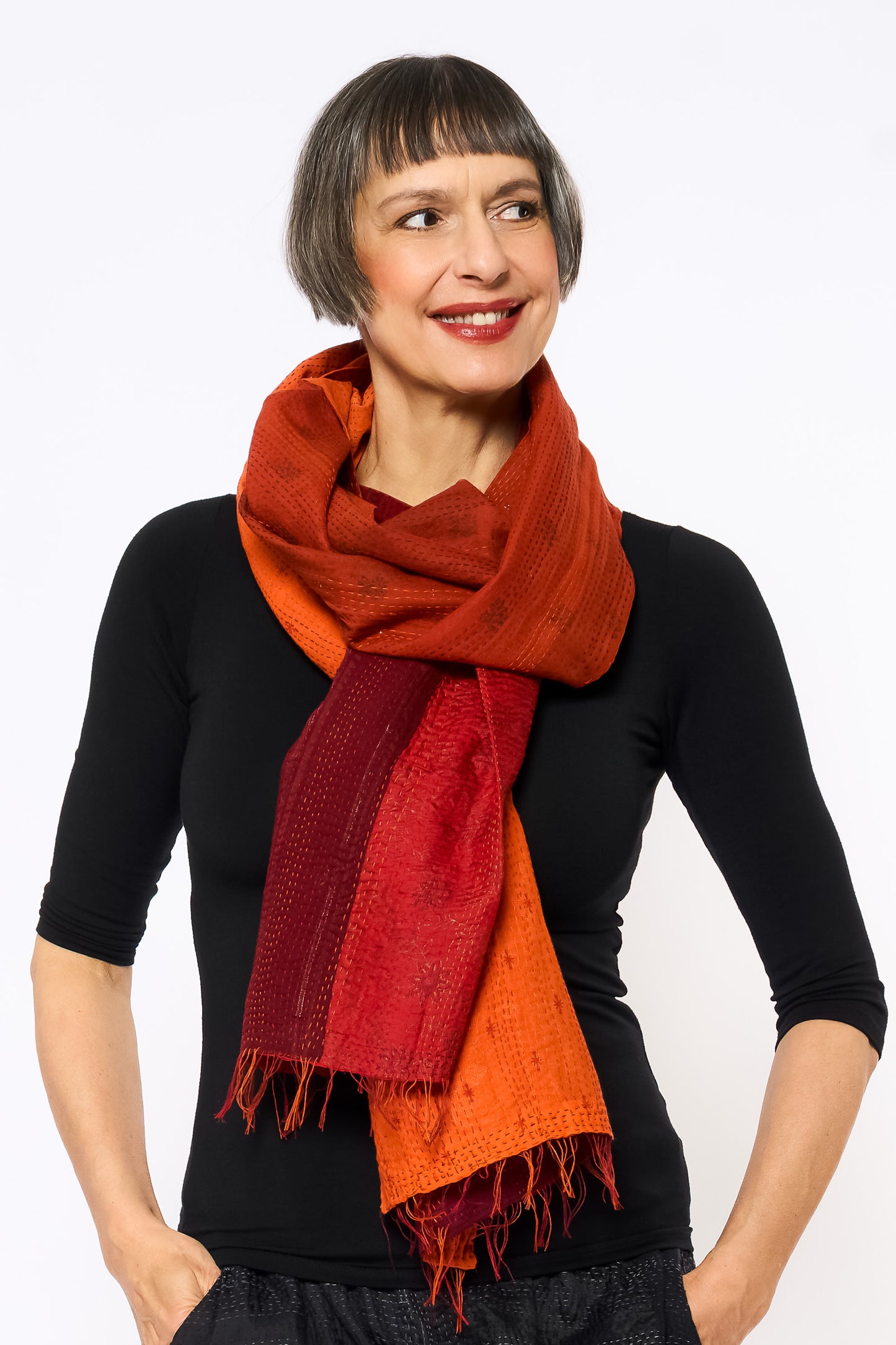 COTTON SILK SW PATCH OMBRE KANTHA SCARF STANDARD - wo2801-org -