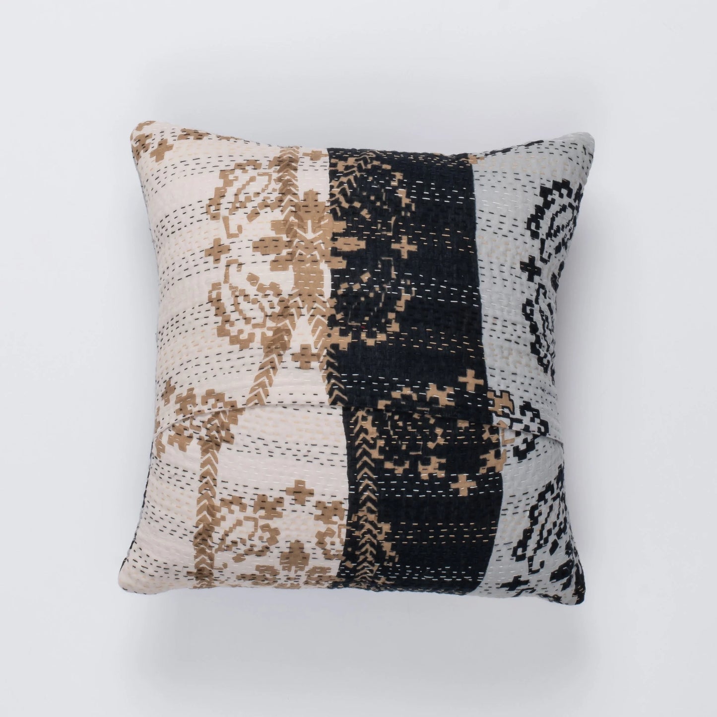 Kimono Cotton Kantha Pillow Sham -Black -