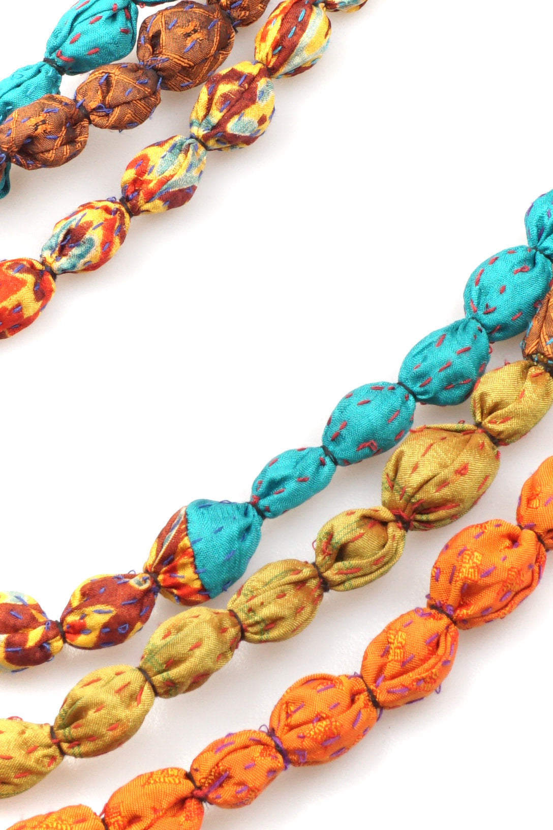 VINTAGE SILK KANTHA TIE-BEADS LONG NECKLACE - sv2707-mor -