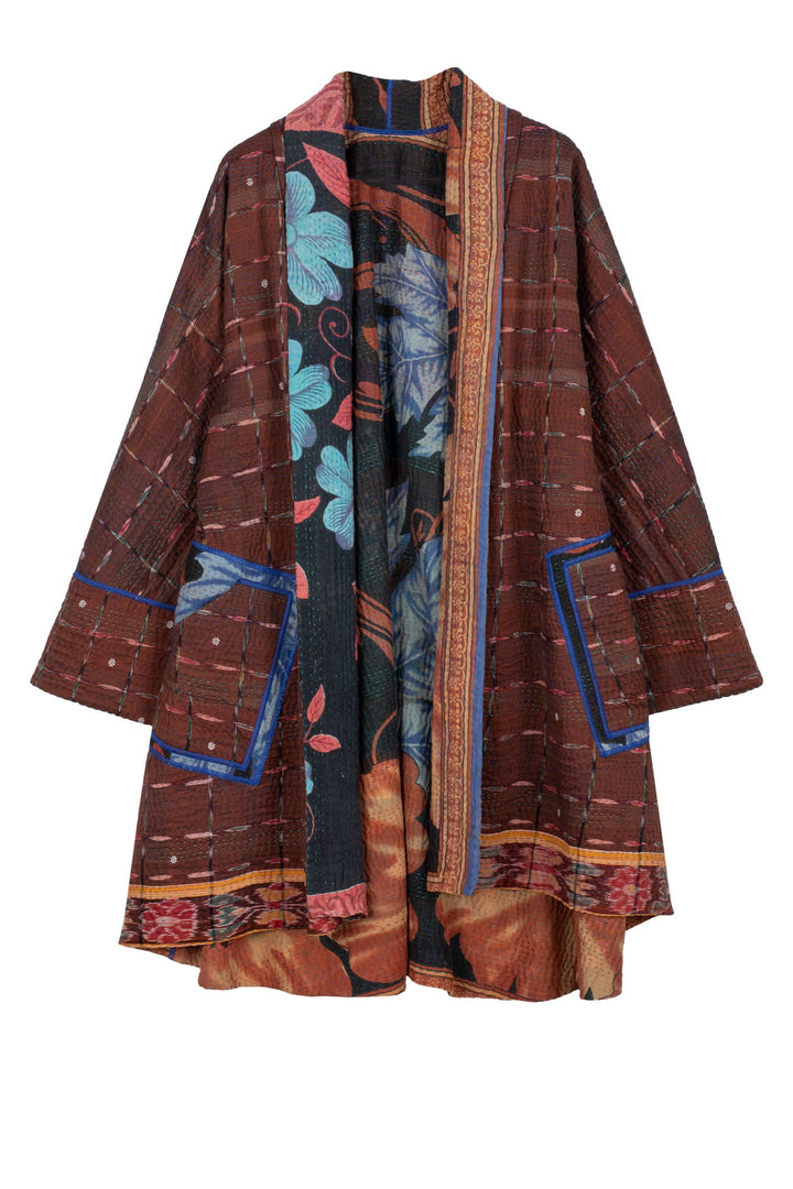VINTAGE COTTON KANTHA KIMONO LONG JACKET - cv4005-5003a -