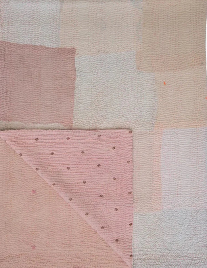 Mosaic Fray Handmade Vintage Kantha Quilts -Shallot
