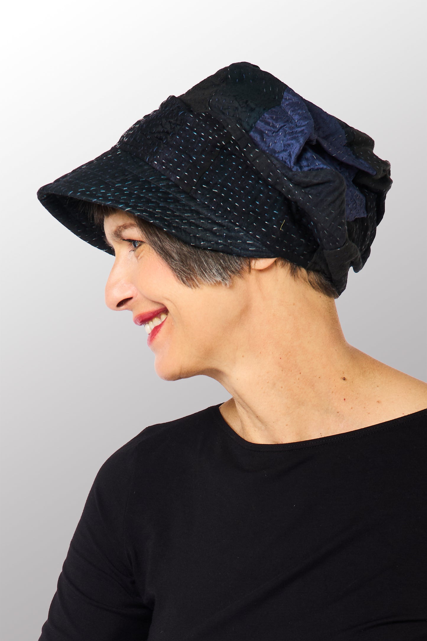 JAIPUR PATCH KANTHA HALF BRIM HAT - jp4881-blk -
