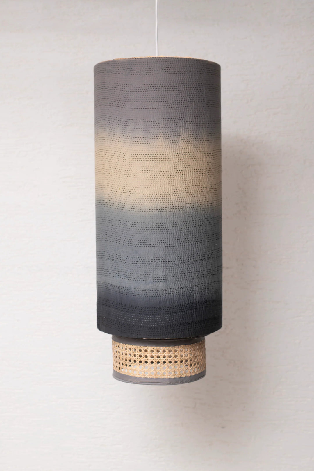 Kimono Cotton Kantha Hanging Lamp -Gray