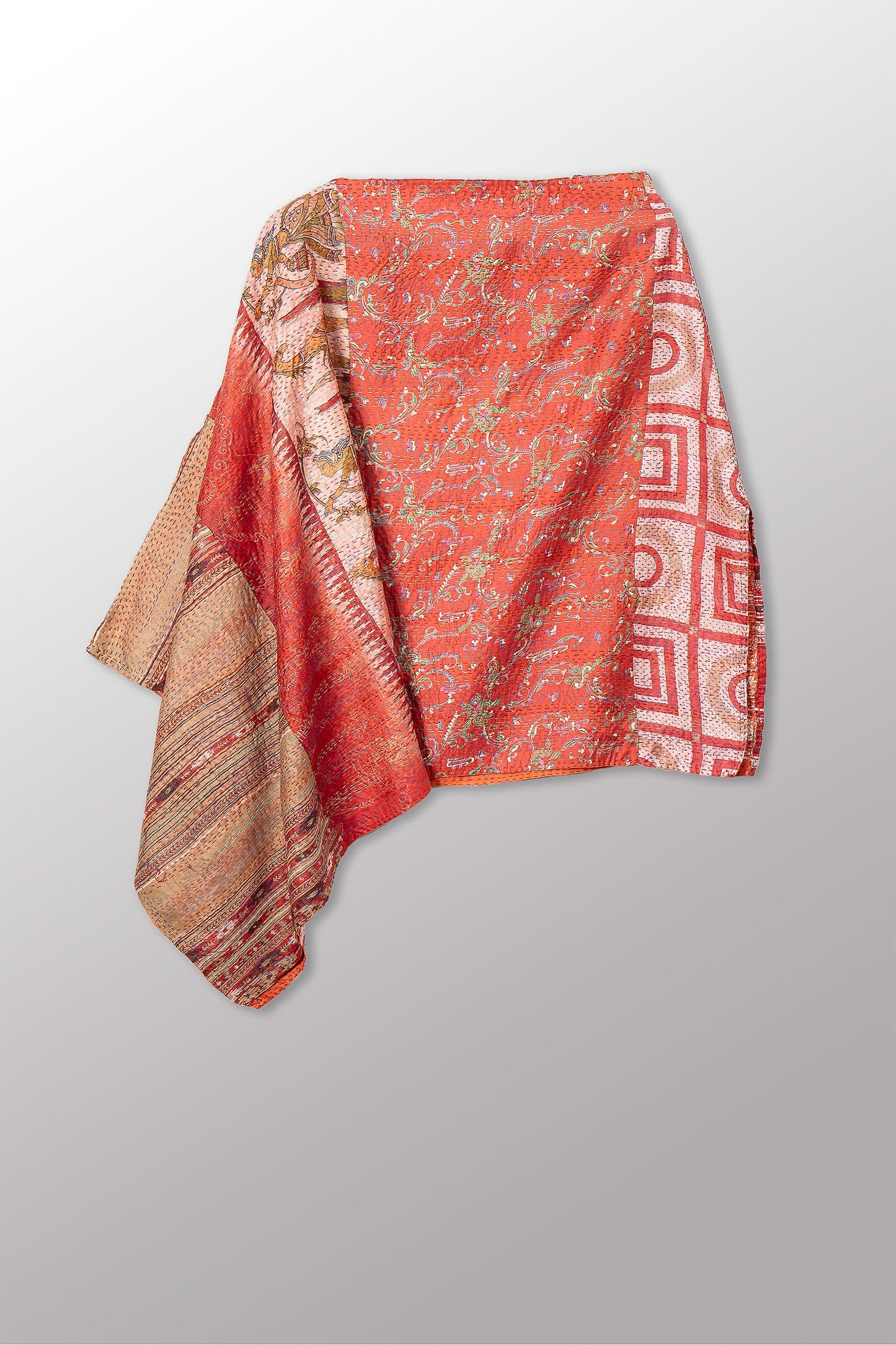 VINTAGE SILK KANTHA LONG CAPE - sv2841-0015a -