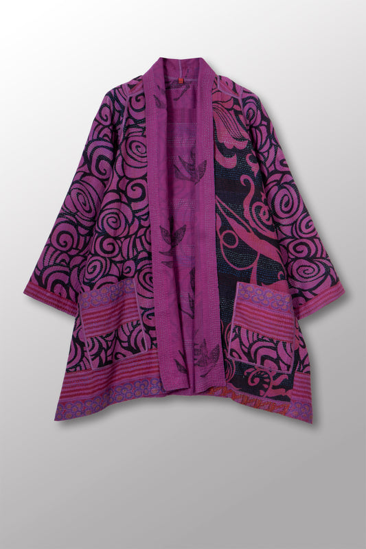VINTAGE COTTON & NEW VOILE KANTHA A-LINE JKT - cn2003-0006a -