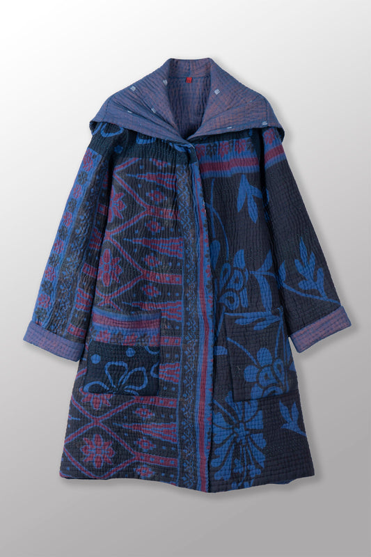 QUILTED OVERDYE COTTON KANTHA POCKET MEDIUM COAT - oq5346-cblu009s -